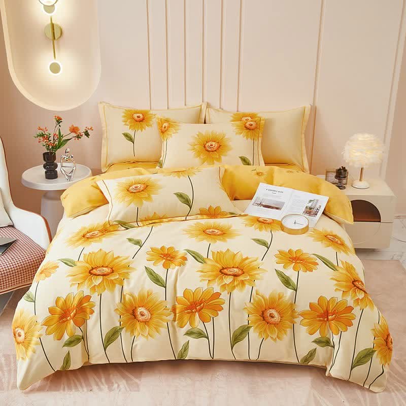 Bedding Set Brushed Cotton Reversible Sunflower Print