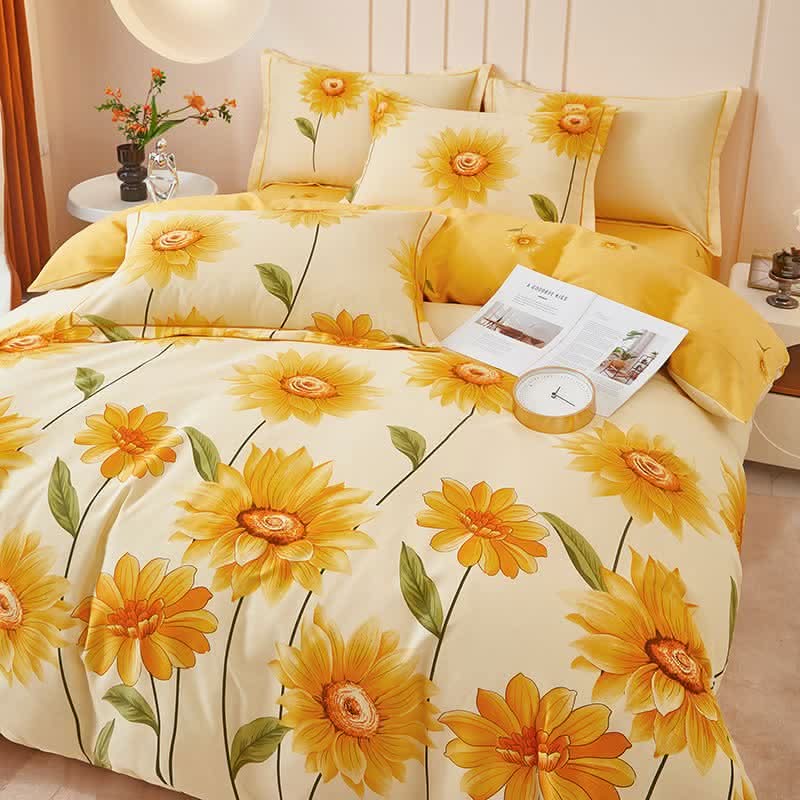 Bedding Set Brushed Cotton Reversible Sunflower Print