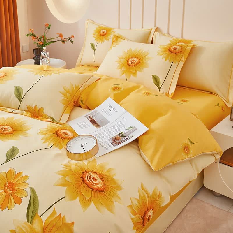Bedding Set Brushed Cotton Reversible Sunflower Print