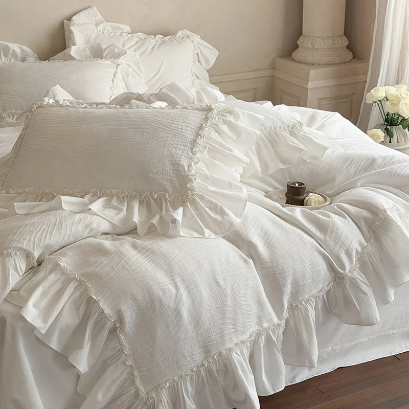 Bedding Set Cotton Blend Breathable Ruffle