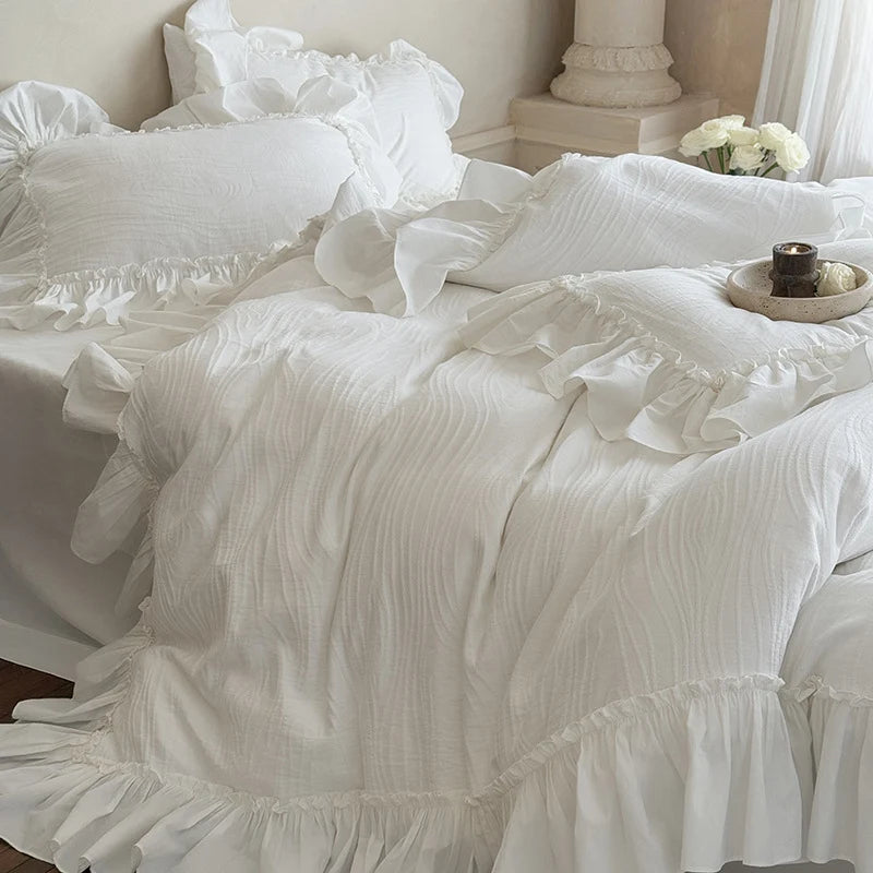 Bedding Set Cotton Blend Breathable Ruffle