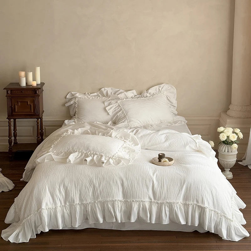 Bedding Set Cotton Blend Breathable Ruffle