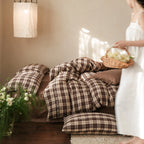Bedding Set Cotton Blend Checked Ruffle & Embroidery