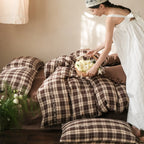 Bedding Set Cotton Blend Checked Ruffle & Embroidery