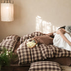 Bedding Set Cotton Blend Checked Ruffle & Embroidery