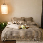 Bedding Set Cotton Blend Checked Ruffle & Embroidery