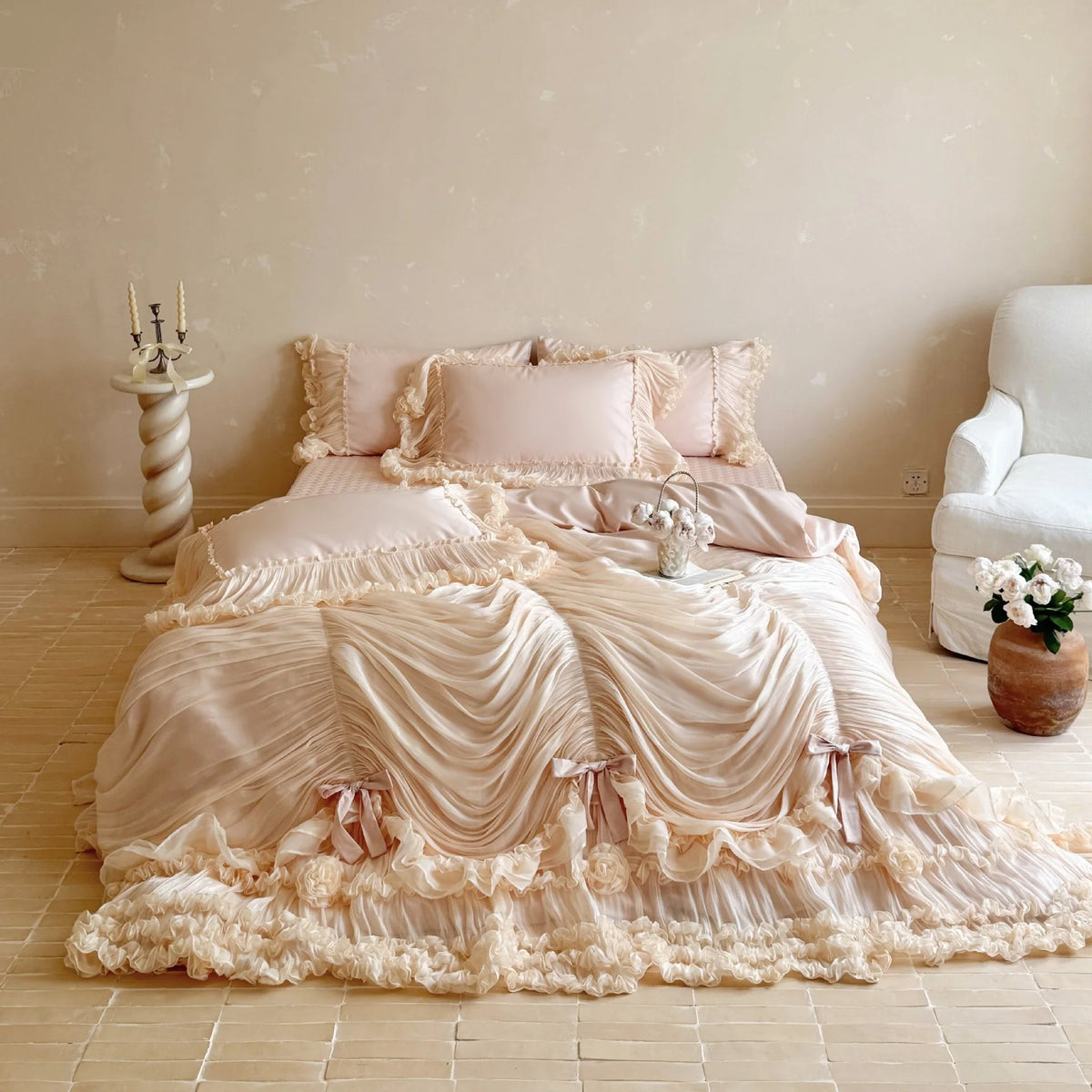 Bedding Set Cotton Blend Chiffon Ruffle 4-Piece