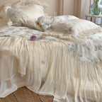 Bedding Set Cotton Blend Chiffon Ruffle & Embroidered Butterfly