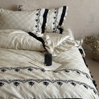 Bedding Set Cotton Blend Floral Embroidery & Ruffles