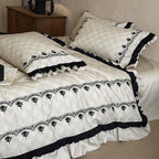 Bedding Set Cotton Blend Floral Embroidery & Ruffles