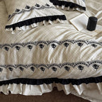 Bedding Set Cotton Blend Floral Embroidery & Ruffles
