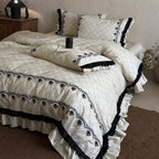 Bedding Set Cotton Blend Floral Embroidery & Ruffles