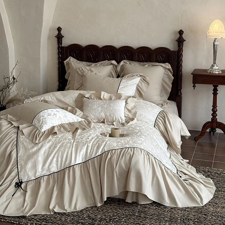 Bedding Set Cotton Blend Jacquard Relief Ruffles & Ribbon