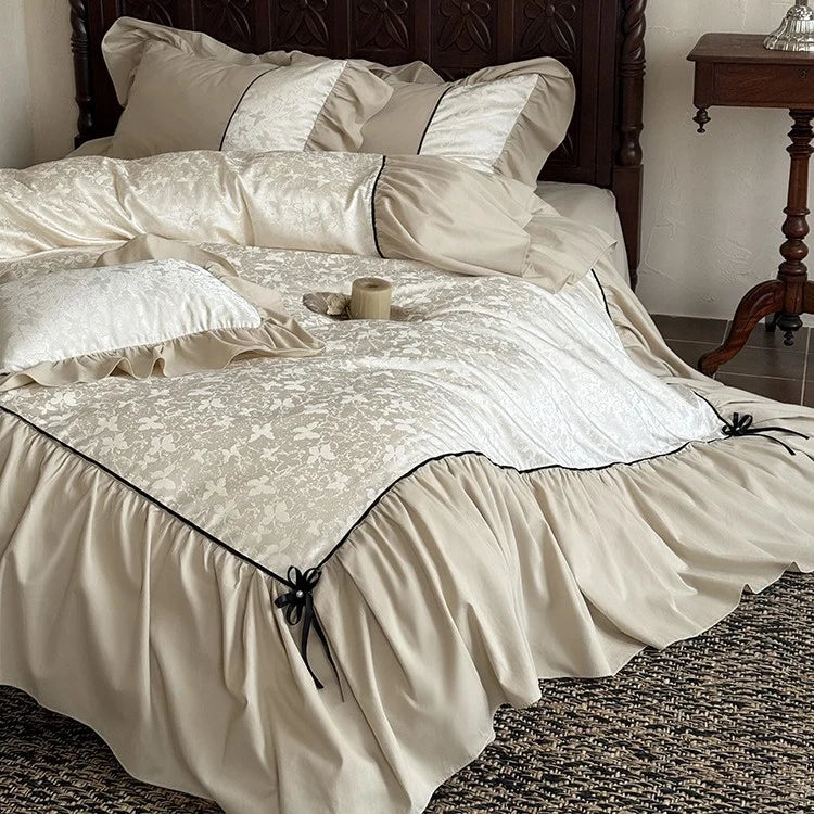 Bedding Set Cotton Blend Jacquard Relief Ruffles & Ribbon