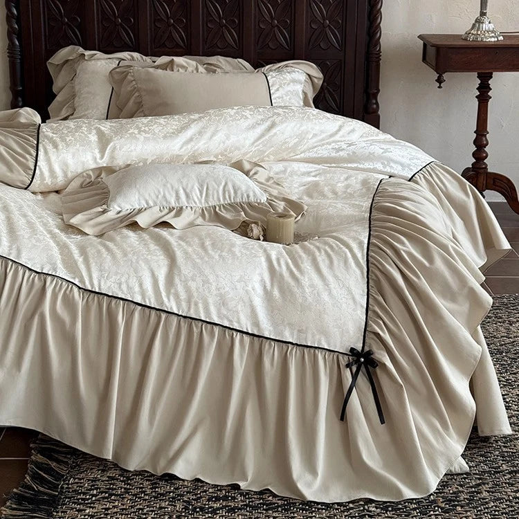 Bedding Set Cotton Blend Jacquard Relief Ruffles & Ribbon