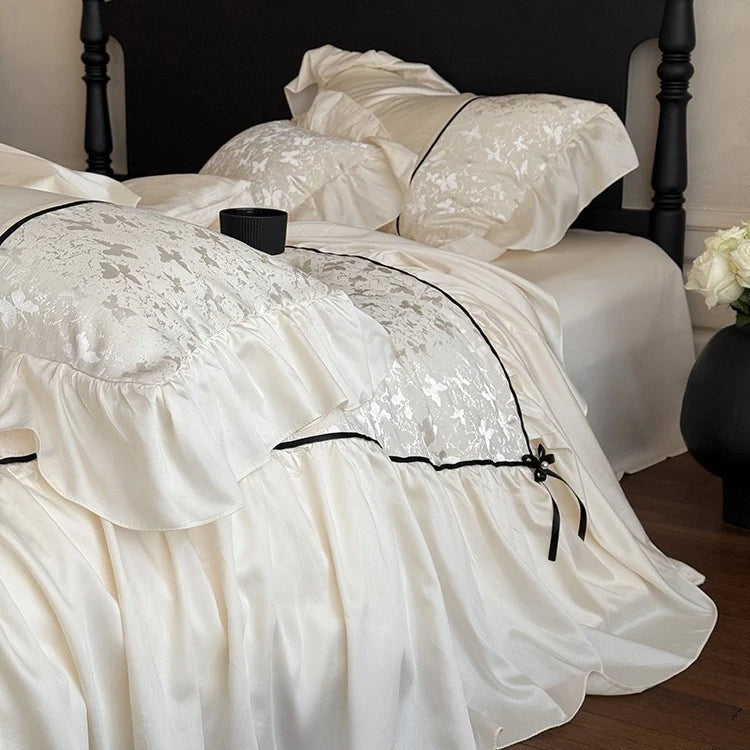 Bedding Set Cotton Blend Jacquard Relief Ruffles & Ribbon