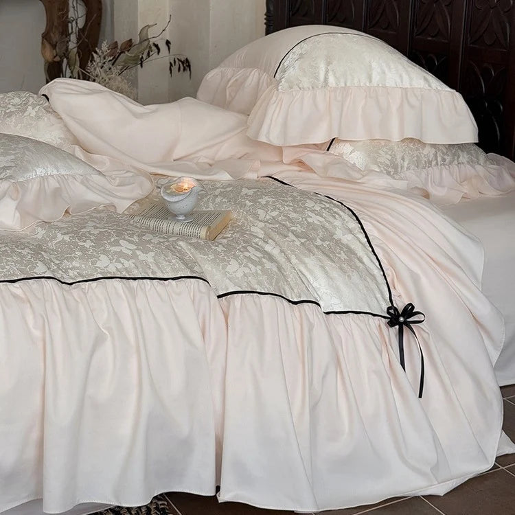 Bedding Set Cotton Blend Jacquard Relief Ruffles & Ribbon
