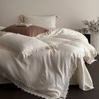 Bedding Set Cotton-Blend Linen-Look Lace Trim 4-Piece
