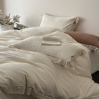 Bedding Set Cotton-Blend Linen-Look Lace Trim 4-Piece