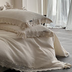 Bedding Set Cotton-Blend Linen-Look Lace Trim 4-Piece