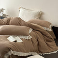 Bedding Set Cotton-Blend Linen-Look Lace Trim 4-Piece