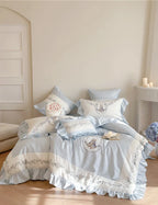 Bedding Set Cotton-Blend Ruffle Edge Floral Embroidery
