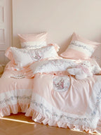 Bedding Set Cotton-Blend Ruffle Edge Floral Embroidery