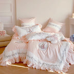 Bedding Set Cotton-Blend Ruffle Edge Floral Embroidery