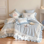 Bedding Set Cotton-Blend Ruffle Edge Floral Embroidery