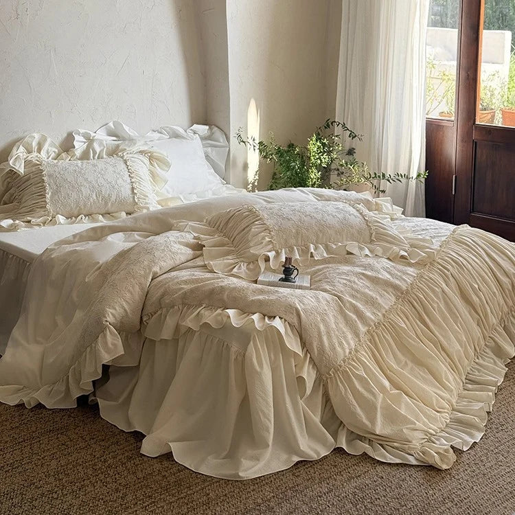 Bedding Set Cotton Embroidered Floral Jacquard