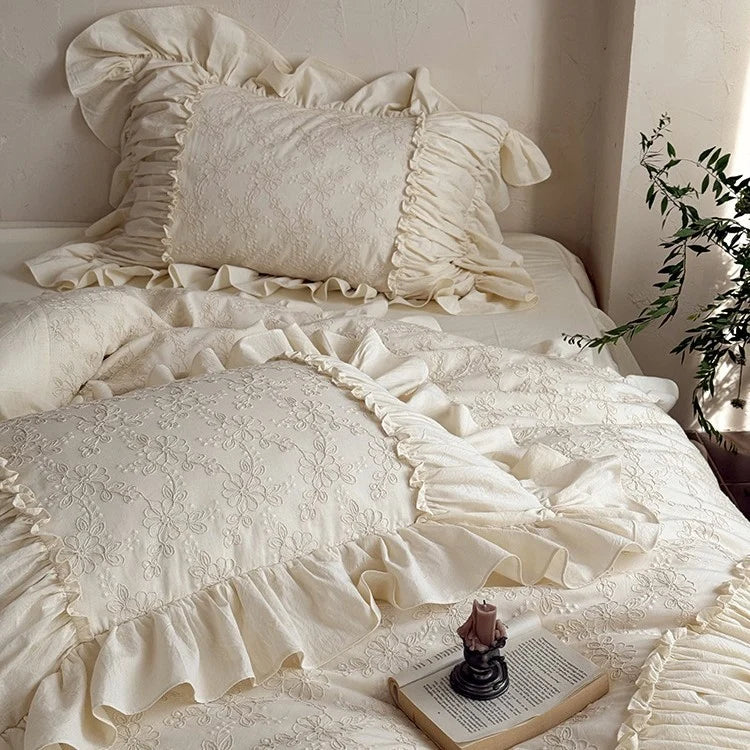 Bedding Set Cotton Embroidered Floral Jacquard