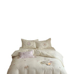 Bedding Set Cotton Embroidered Rose & Ruffled Edges 4-Piece