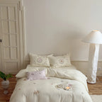 Bedding Set Cotton Embroidered Rose & Ruffled Edges 4-Piece