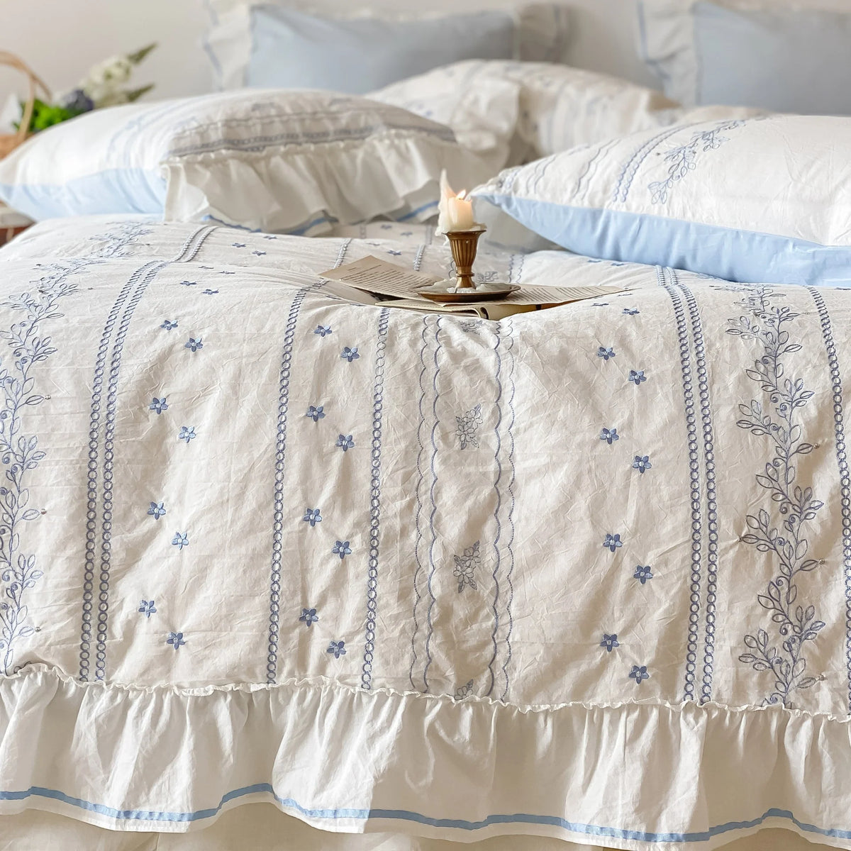 Bedding Set Cotton Embroidered Ruffle Integrated Bed Skirt
