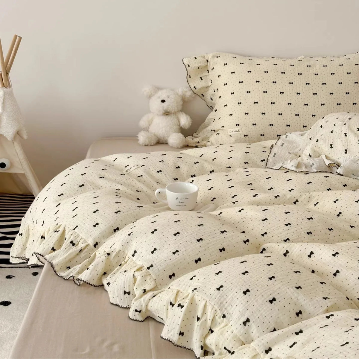 Bedding Set Cotton Gauze Breathable Ruffled Trim