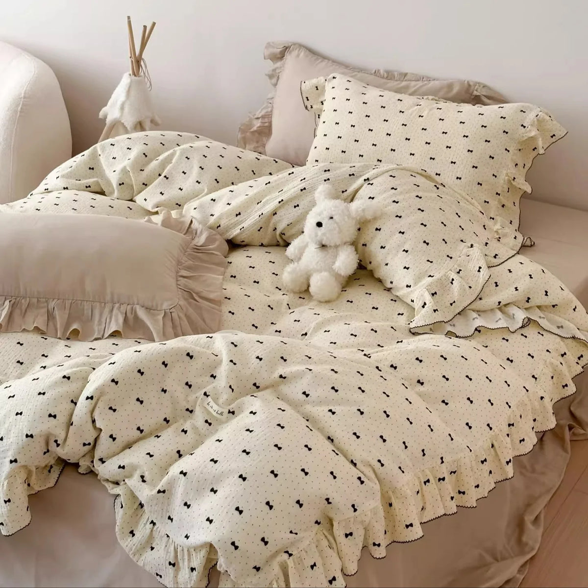 Bedding Set Cotton Gauze Breathable Ruffled Trim