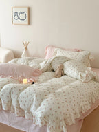 Bedding Set Cotton Gauze Breathable Ruffled Trim