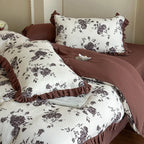 Bedding Set Cotton Gauze Floral & Ruffle Reversible 4-Piece