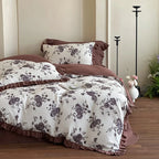 Bedding Set Cotton Gauze Floral & Ruffle Reversible 4-Piece
