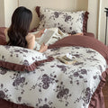 Bedding Set Cotton Gauze Floral & Ruffle Reversible 4-Piece