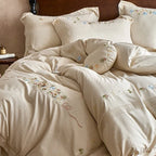 Bedding Set Cotton Gauze Hand-Stitched Floral & Ruffle 4-Piece