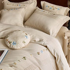 Bedding Set Cotton Gauze Hand-Stitched Floral & Ruffle 4-Piece