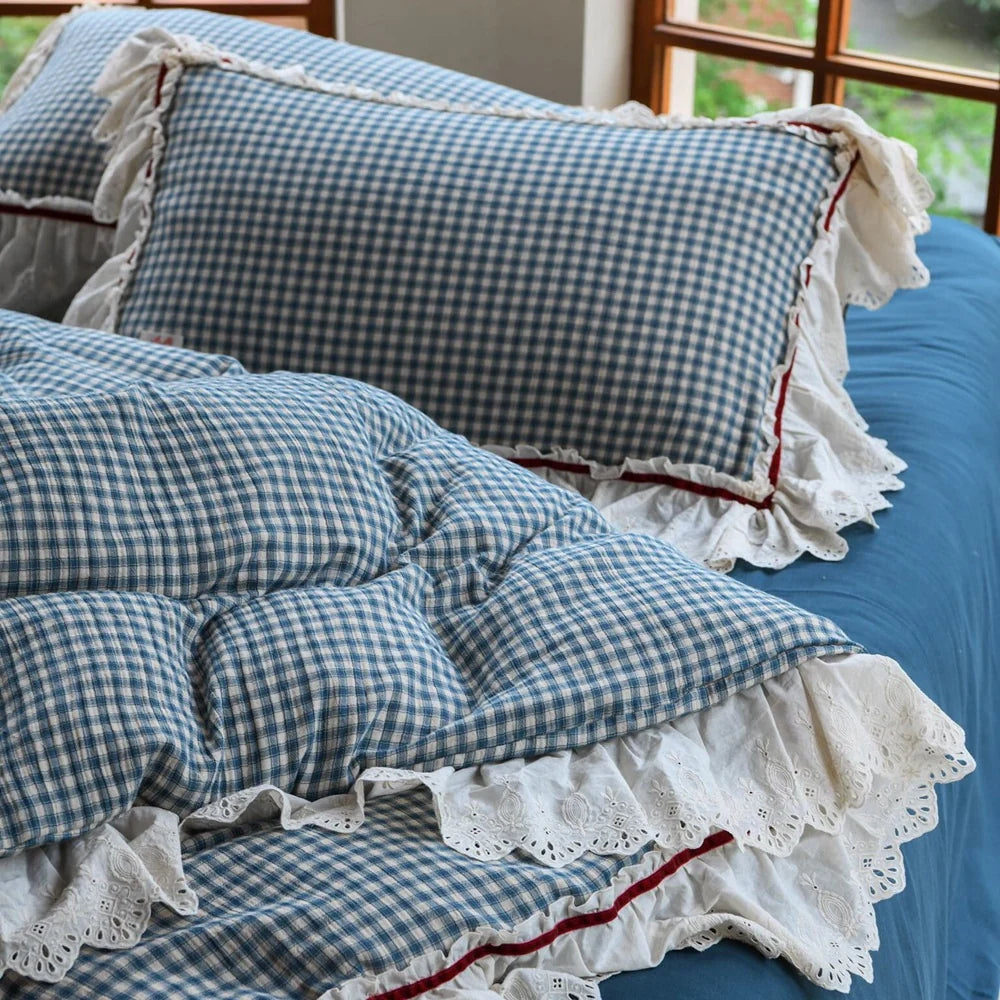 Bedding Set Cotton Gauze Quilted Lace Trim