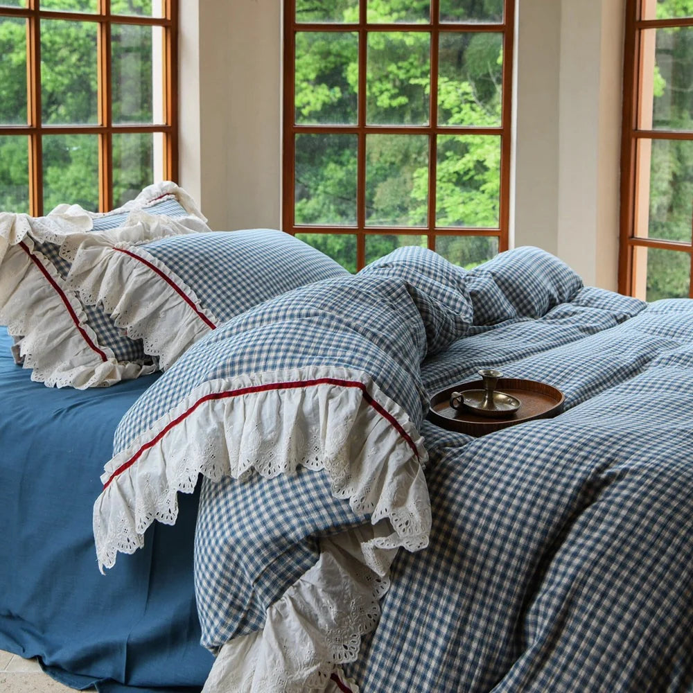 Bedding Set Cotton Gauze Quilted Lace Trim