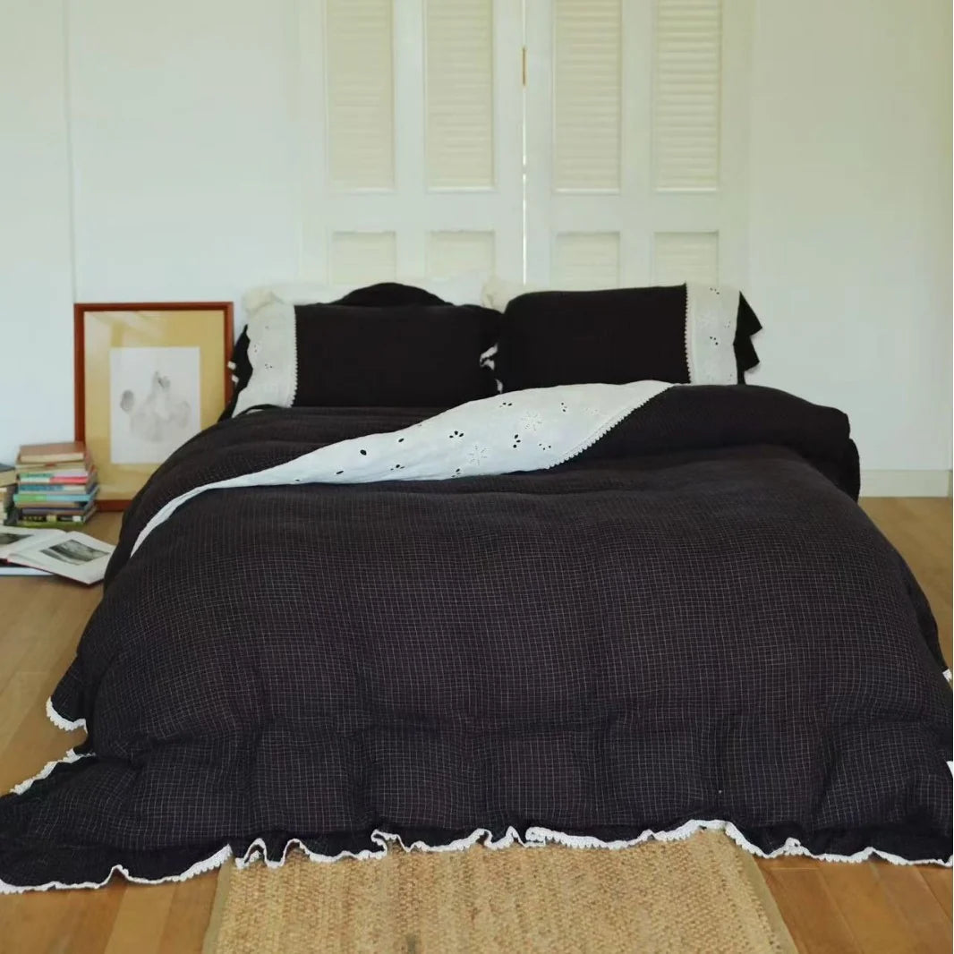 Bedding Set Cotton Gauze Quilted Lace Trim