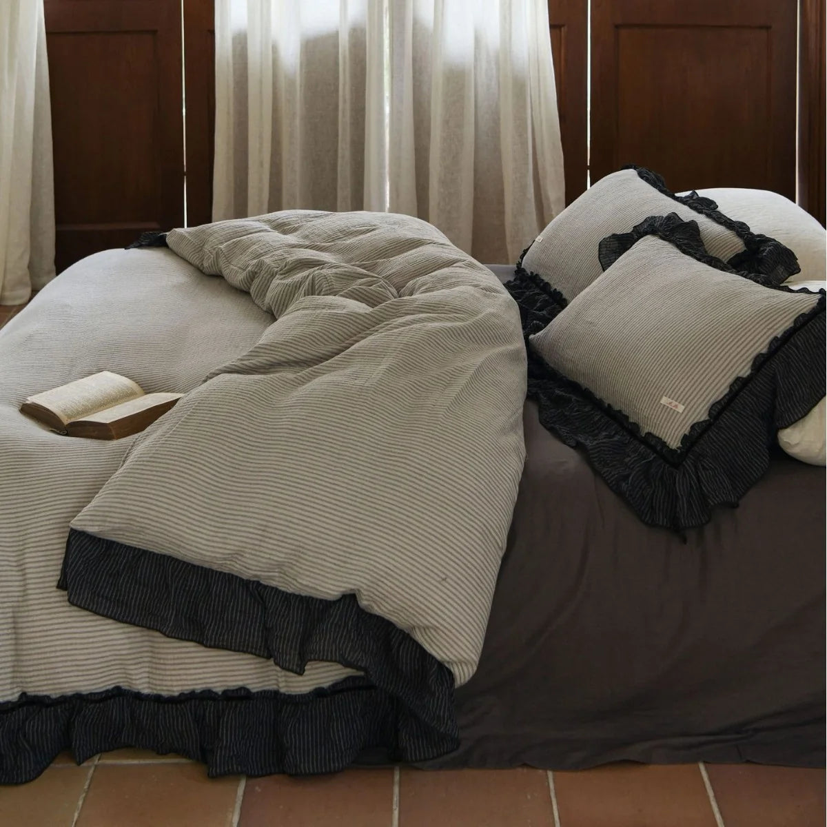 Bedding Set Cotton Gauze Quilted Lace Trim