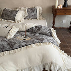 Bedding Set Cotton Gauze With Velvet Ruffle & Piping