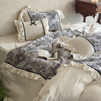 Bedding Set Cotton Gauze With Velvet Ruffle & Piping