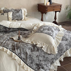 Bedding Set Cotton Gauze With Velvet Ruffle & Piping