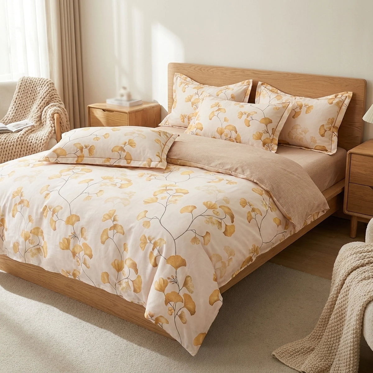 Bedding Set Cotton Ginkgo Pattern 4-Piece
